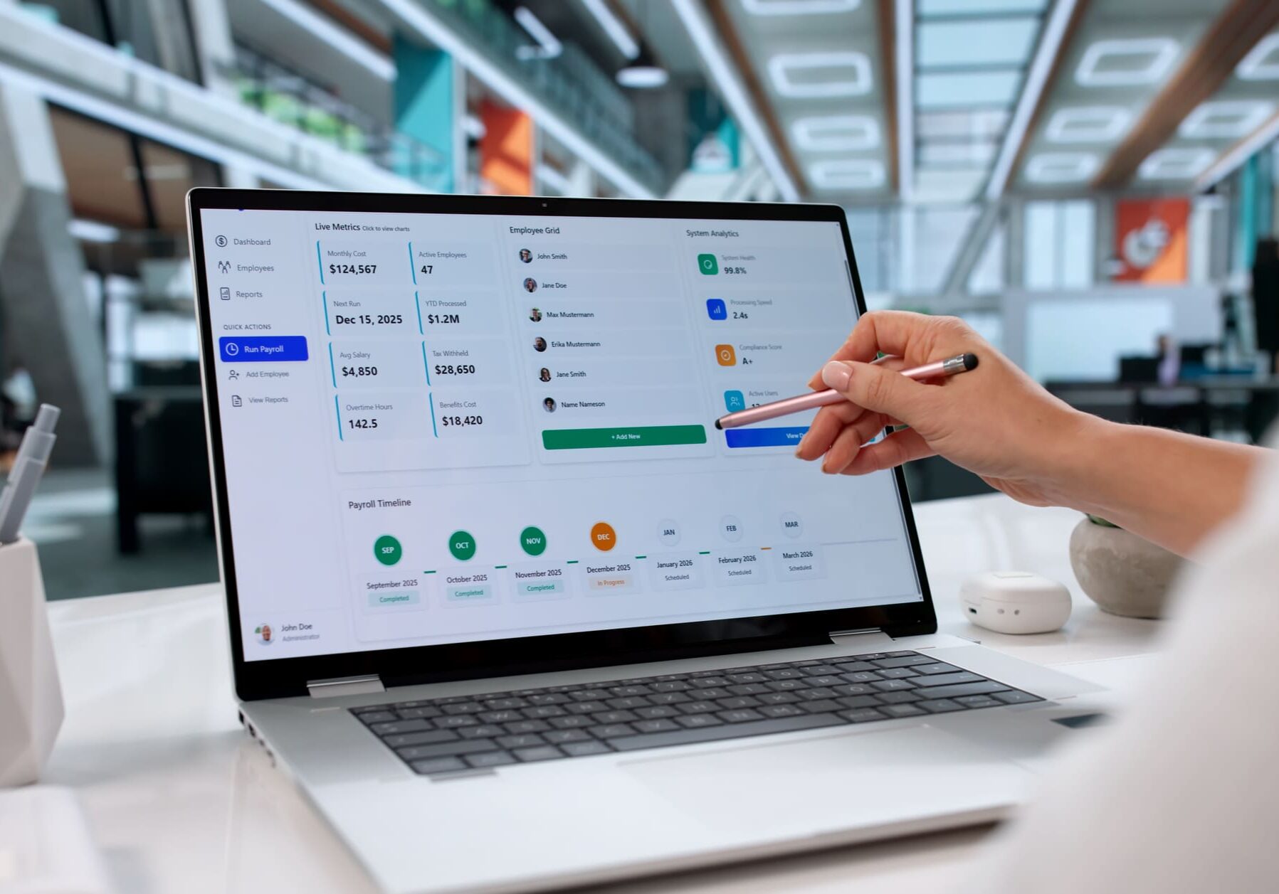 Business owner using bookkeeping software on a laptop.